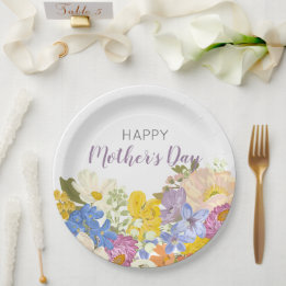 Happy Mother's Day Floral Blooms Paper Plate