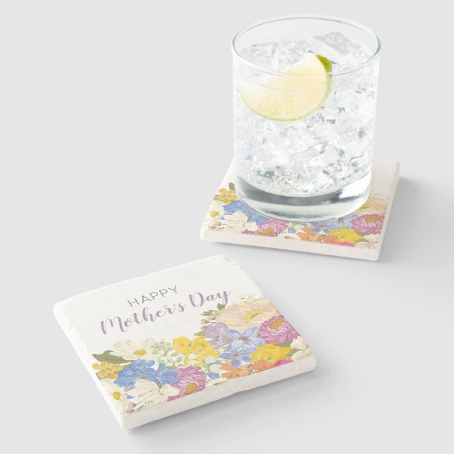 Happy Mother's Day Floral Blooms  Stone Coaster (Side)