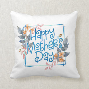 Happy Mother's Day Floral Frame   Throw Pillow