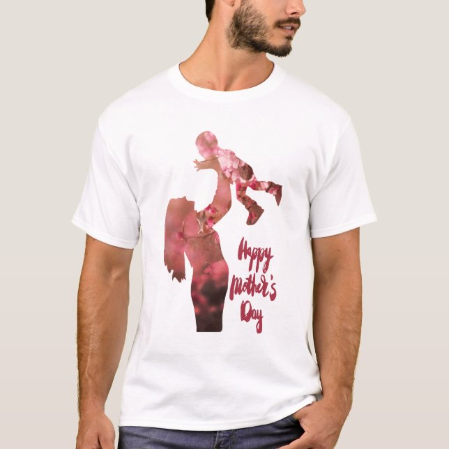 Happy mother's day, floral mom and son sketch than T-Shirt (Front)