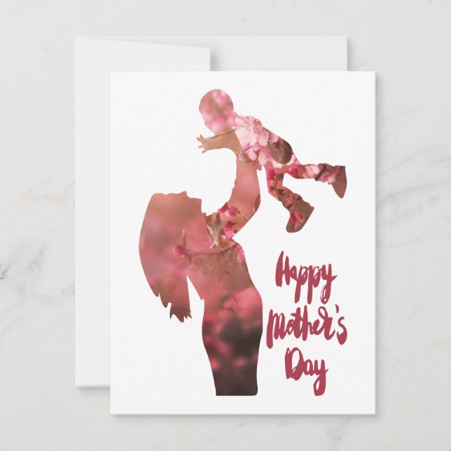 Happy mother's day, floral mom and son sketch thank you card (Front)