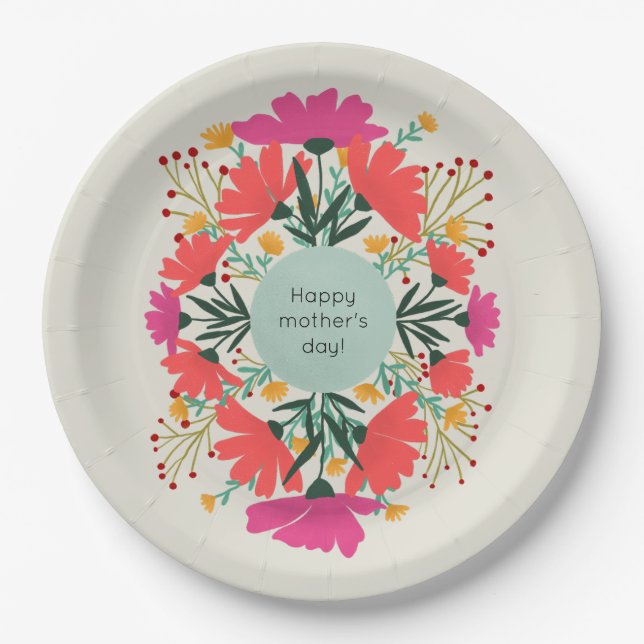 Happy mother's day floral paper plate (Front)