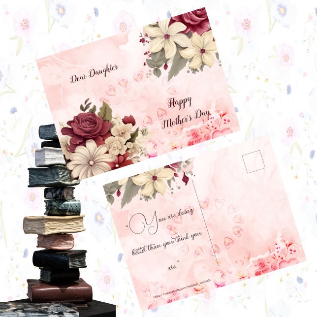 Happy Mothers Day Floral Rustic Roses Daughter Holiday Postcard (Happy Mothers Day Floral Rustic Roses Daughter Holiday Postcard)