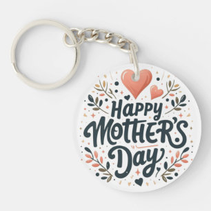 Happy Mother's Day - Floral Typography Art Keychain