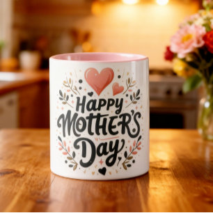 Happy Mother's Day - Floral Typography Art Mug