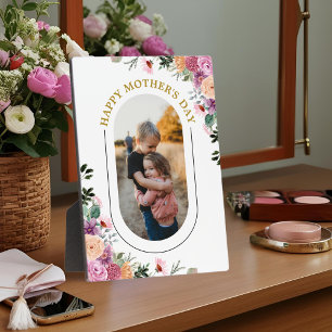 Happy Mothers Day Floral Watercolor Photo Gift Plaque
