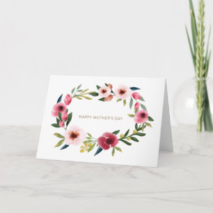Happy Mother's Day Floral Watercolor Wreath Card