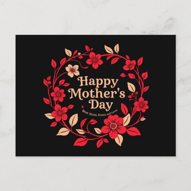 Happy Mother's Day Floral Wreath Postcard (Front)