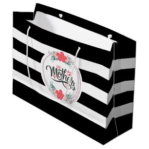 Happy Mothers Day Floral Wreath Stripes Large Gift Bag