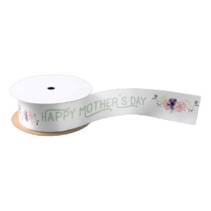 Happy Mothers Day - Flower Garlands on White Satin Ribbon