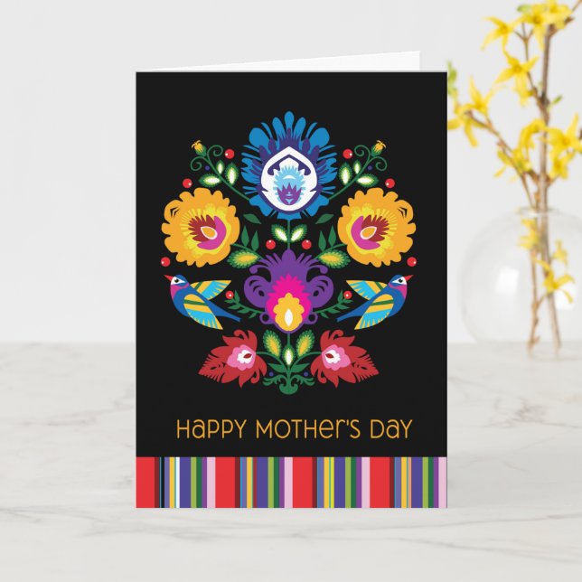 Happy Mother's Day, Folklore Flowers Custom Text Card (Yellow Flower)