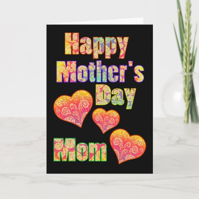Happy Mother's Day for Mom & Colourful Retro Heart Card (Front)