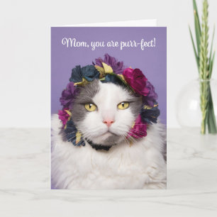 Happy Mother's Day For Mom Cute Cat in Flowers Holiday Card