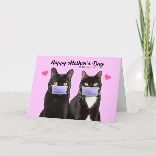 Happy Mother's Day From Both Cats in Face Mask Holiday Card (Front)