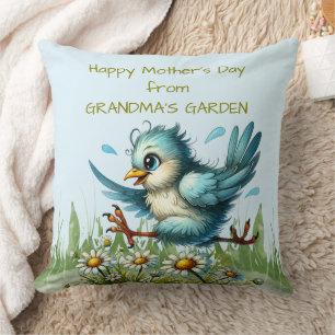 Happy Mothers Day from GRANDMA'S GARDEN Funny Bird Throw Pillow