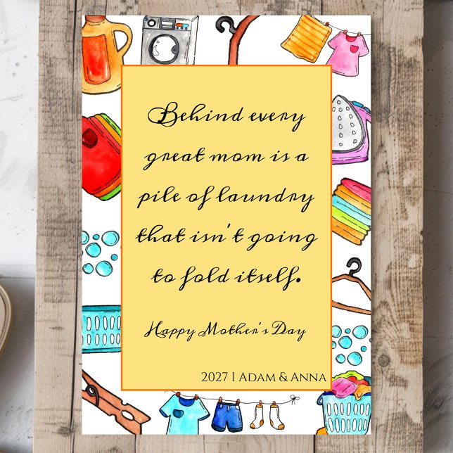 Happy Mothers Day Gift Funny Quotes Laundry Peach  Holiday Card (Creator Uploaded)