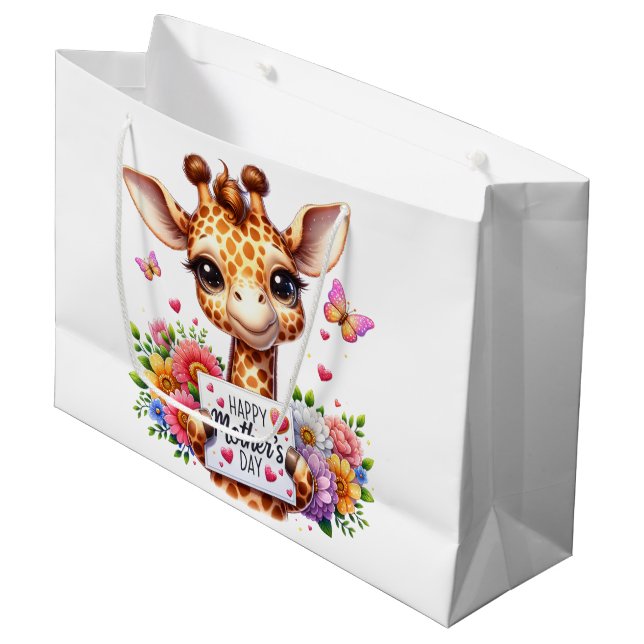 Happy Mothers Day Giraffe  Large Gift Bag (Front Angled)