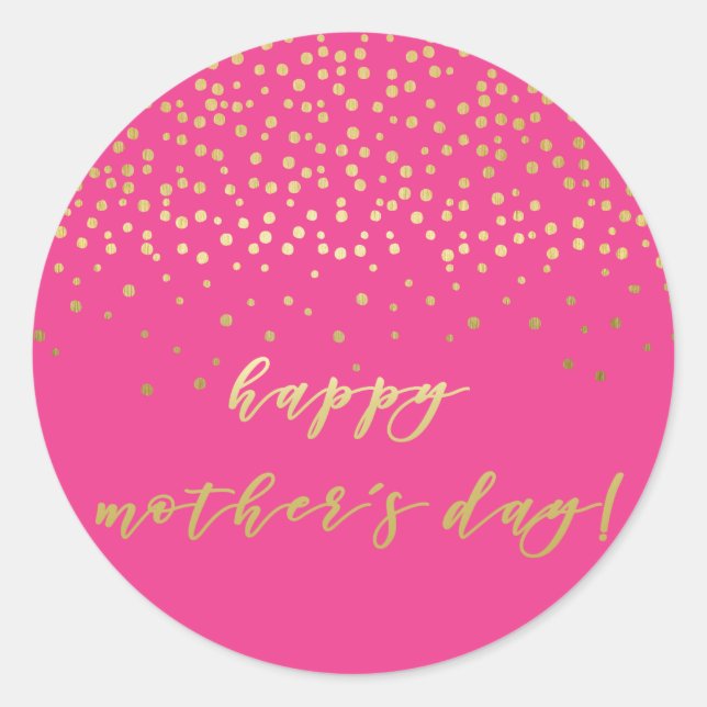 Happy Mother's Day - Gold Script & Confetti Classic Round Sticker (Front)