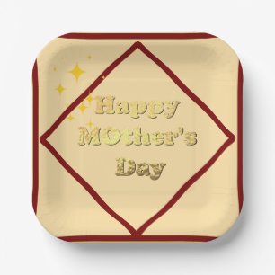 Happy mothers day. Gold simple script calligraphy Paper Plate