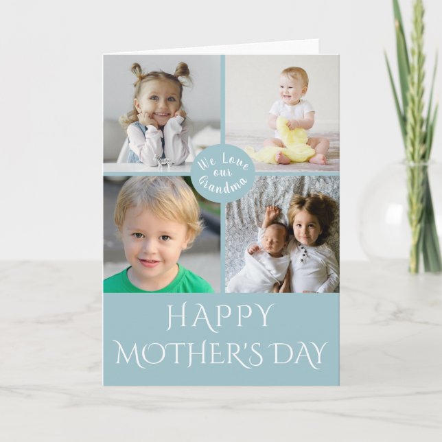 Happy Mother's Day Grandma| Aqua Photo Collage Card (Front)