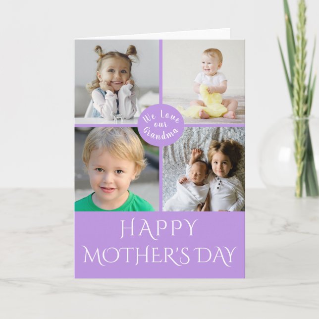 Happy Mother's Day Grandma| Purple Photo Collage Card (Front)