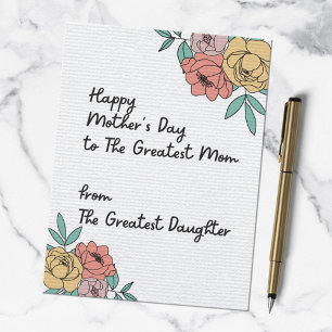 Happy Mothers Day Great Mom Floral Pastel Flowers Postcard