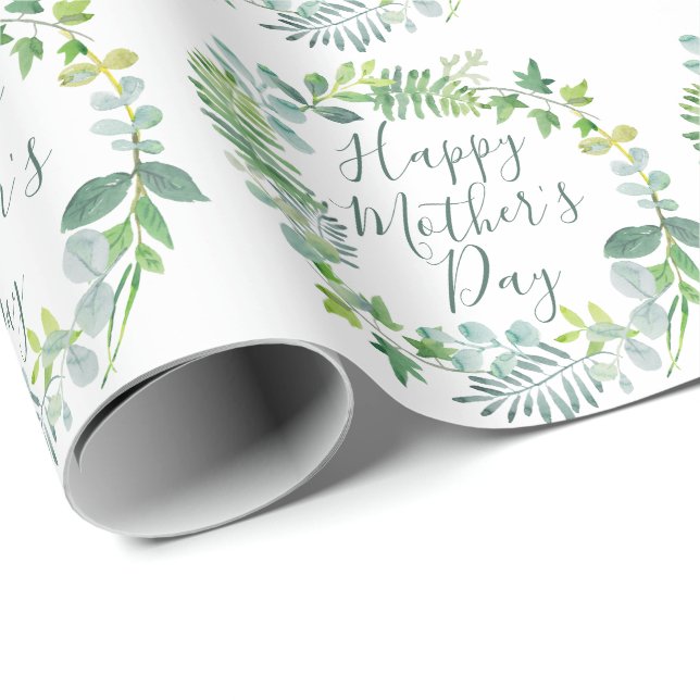 Happy Mother's Day Greenery Foliage Wreath Wrapping Paper (Roll Corner)