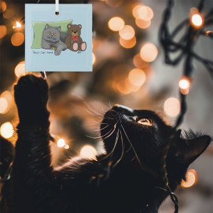 Happy Mother's Day Grey Cat Glass Ornament