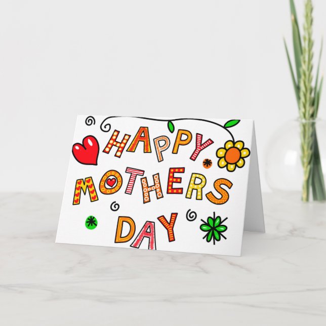 Happy Mother's Day Hand Drawn Cartoon Typography Card (Front)