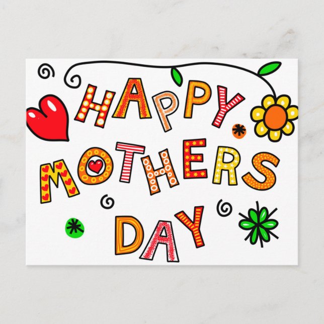 Happy Mother's Day Hand Drawn Cartoon Typography Postcard (Front)