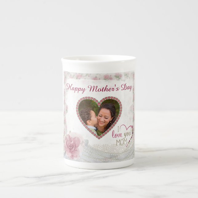 Happy Mother's Day Heart Personalized Bone China Mug (Front)