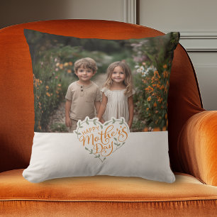 Happy Mother's Day Heart Typography Photo Throw Pillow