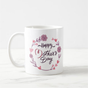 Happy Mother's Day Hearts Floral Wreath Bouquet Coffee Mug