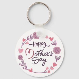 Happy Mother's Day Hearts Floral Wreath Bouquet Keychain