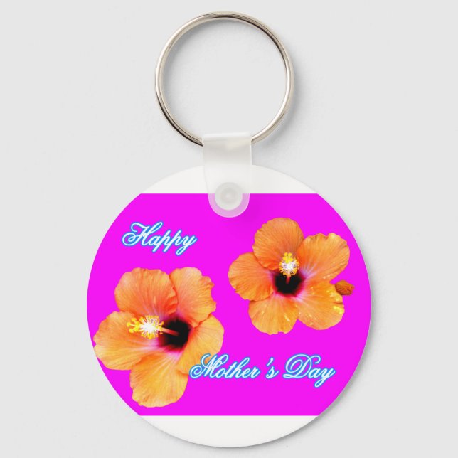 Happy Mother's Day Hibiscus Orange Magenta jGibney Keychain (Front)