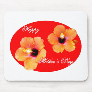 Happy Mother's Day Hibiscus Red Red Oval The MUSEU Mouse Pad