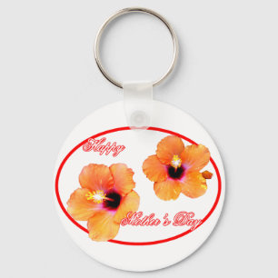 Happy Mother's Day Hibiscus Transp Red Oval jGibne Keychain