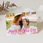 Happy Mother's Day Hot Pink Script Photo Card<br><div class="desc">Celebrate your mother's special day with a chic Mother's Day photo greeting card. The Mother's Day photo card features a trendy script overlay in pink that says "Happy Mother's Day",  a white heart (move the heart with the Customize tool),  and placeholders for your custom text and photo.</div>