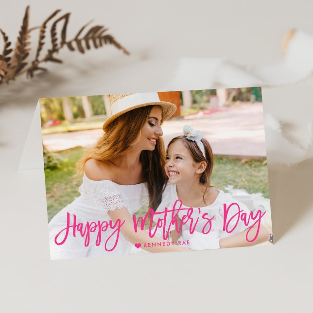 Happy Mother's Day Hot Pink Script Photo Card
