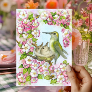Happy Mothers Day Hummingbird Pink Blossoms Card