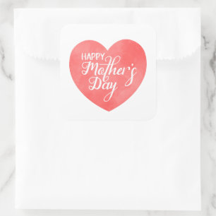 Happy mother's day in pink heart, mom love square sticker