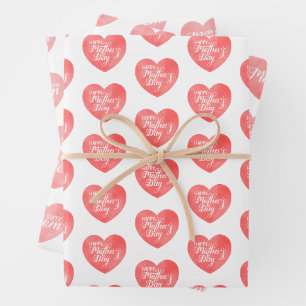 Happy mother's day in pink heart, watercolor heart wrapping paper sheet