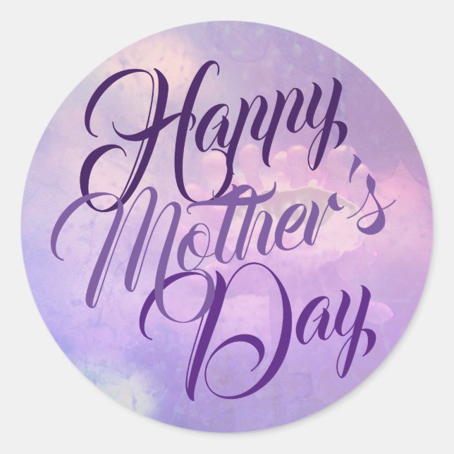 Happy Mother's Day in Purple Classic Round Sticker (Front)