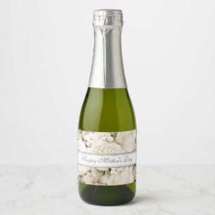 Happy Mother's Day Ivory cream Floral script Sparkling Wine Label
