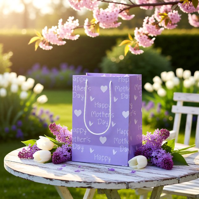 Happy Mother's Day Lavender Heart Pattern Medium Gift Bag (Happy Mother's Day Lavender Heart Pattern Medium Gift Bag)
