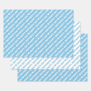 Happy Mother's Day Light Blue and White Wrapping Paper Sheet