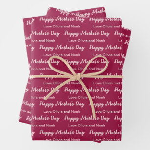 Happy Mother's Day Light Pink Script Name of Giver Wrapping Paper Sheet