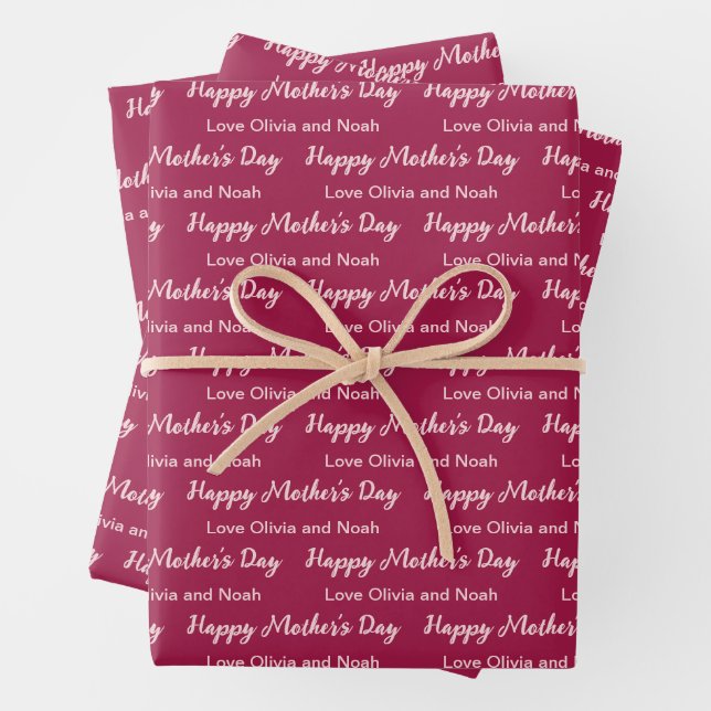 Happy Mother's Day Light Pink Script Name of Giver Wrapping Paper Sheet (In situ)