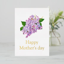 Happy mothers day lilac flowers Foil Holiday Card