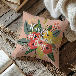 Happy Mother's Day Modern Colourful Floral Script Throw Pillow